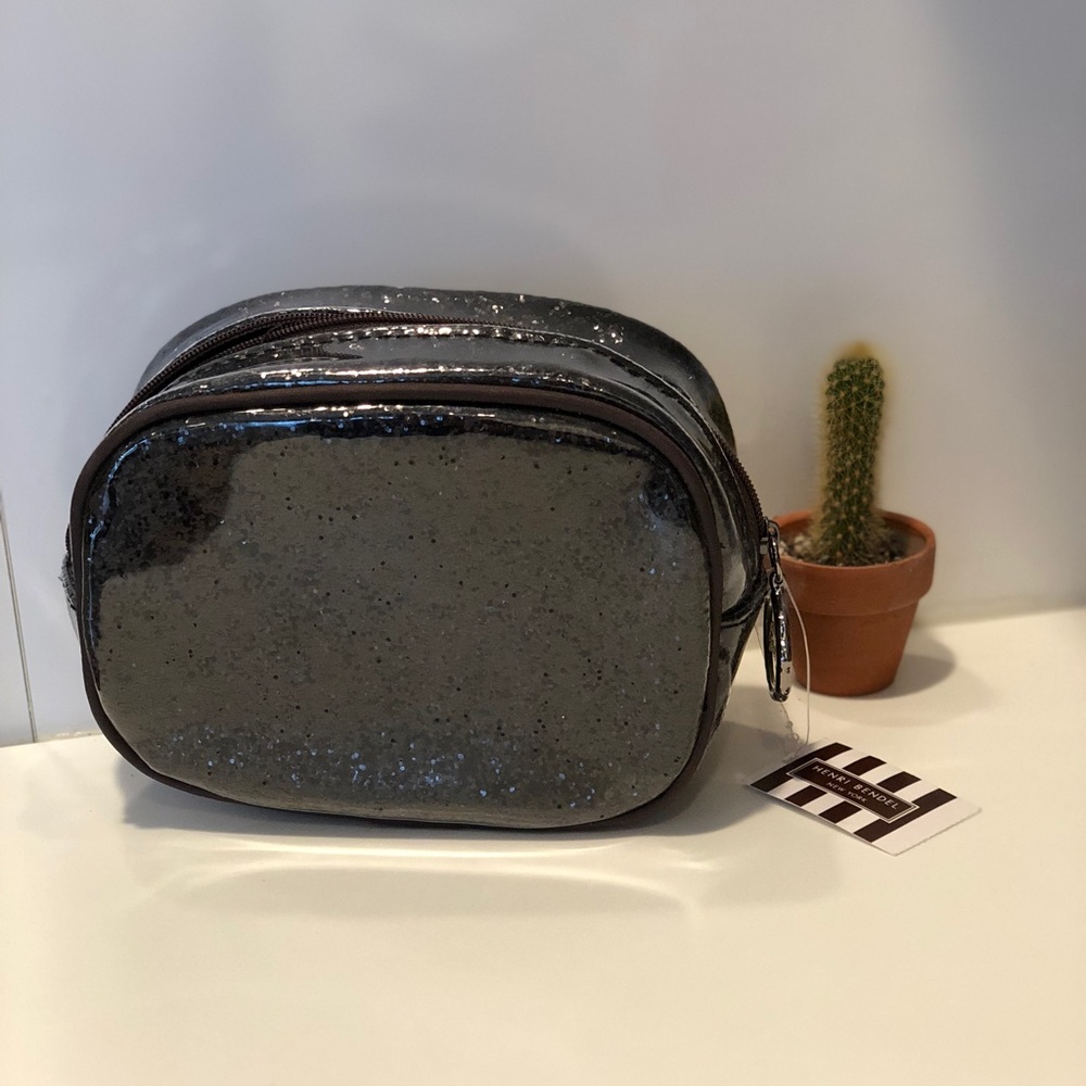 NWT Bendel black sparkly red carpet cosmetic bag
